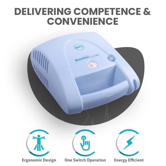 BPL Medical Technologies Breath Ezee N5 Low Noise Compressor Bpl Nebuliser Machine Kit For Child And Adult, Portable Nebulizer, Multicolor